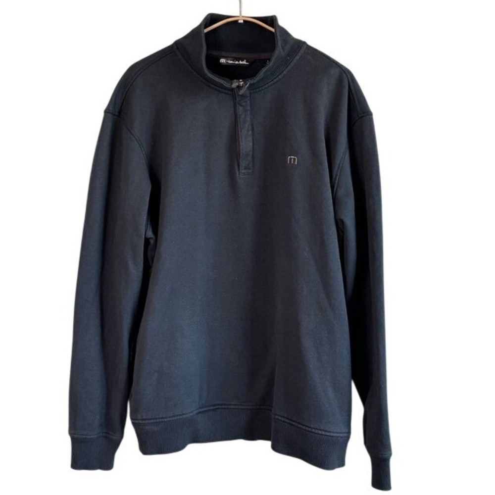 Travis Mathew Quarter Zip Pullover Black Mens L Mock Neck Pockets Consign
